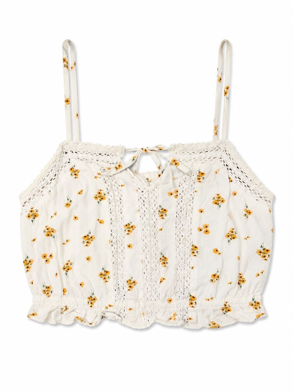 Aeropostale White Floral Crochet-Trim Cropped Cami Top